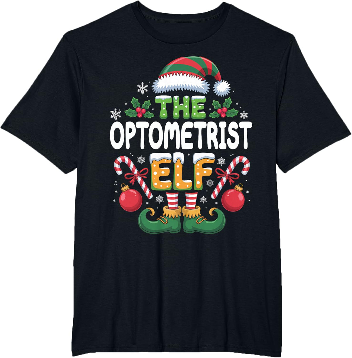 The Optometrist Elf Matching Family Christmas T-Shirt - Black