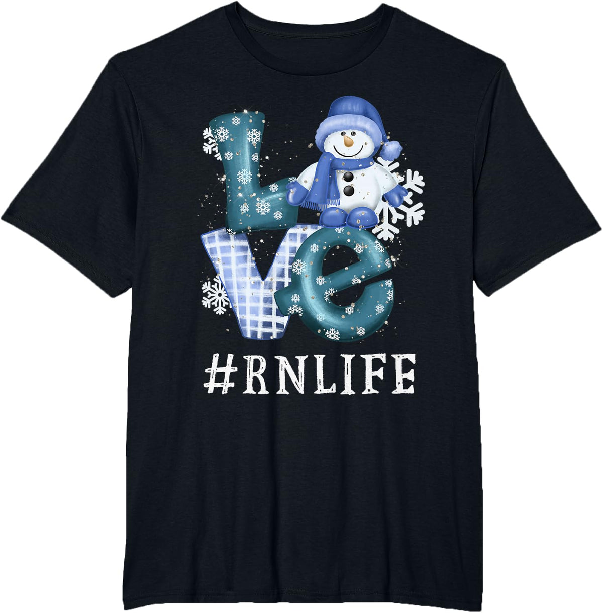 RN Registered Nurse Love Snowman Winter Season Christmas T-Shirt - Black