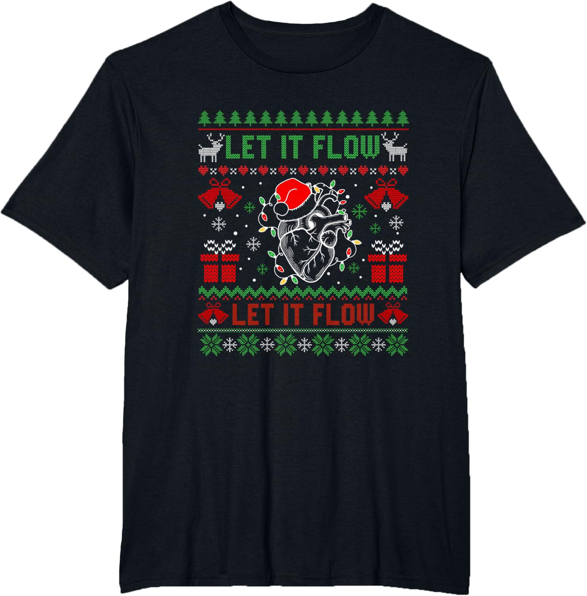 Women Ugly Let It Flow Cardiac Nurse Christmas CVICU T-Shirt - Black