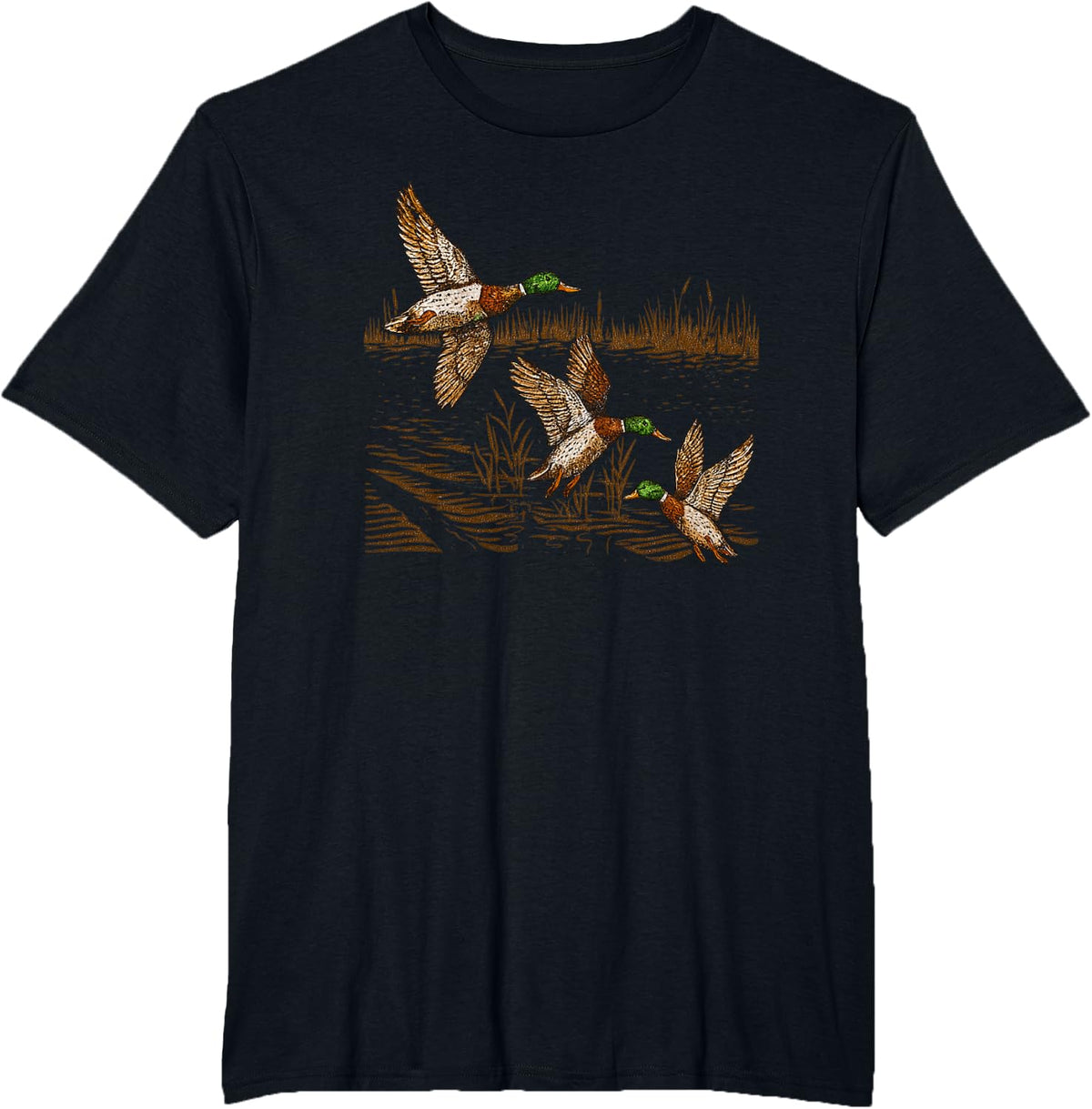 Vintage Mallard Ducks in Flight Duck Hunting Waterfowl T-Shirt - Black