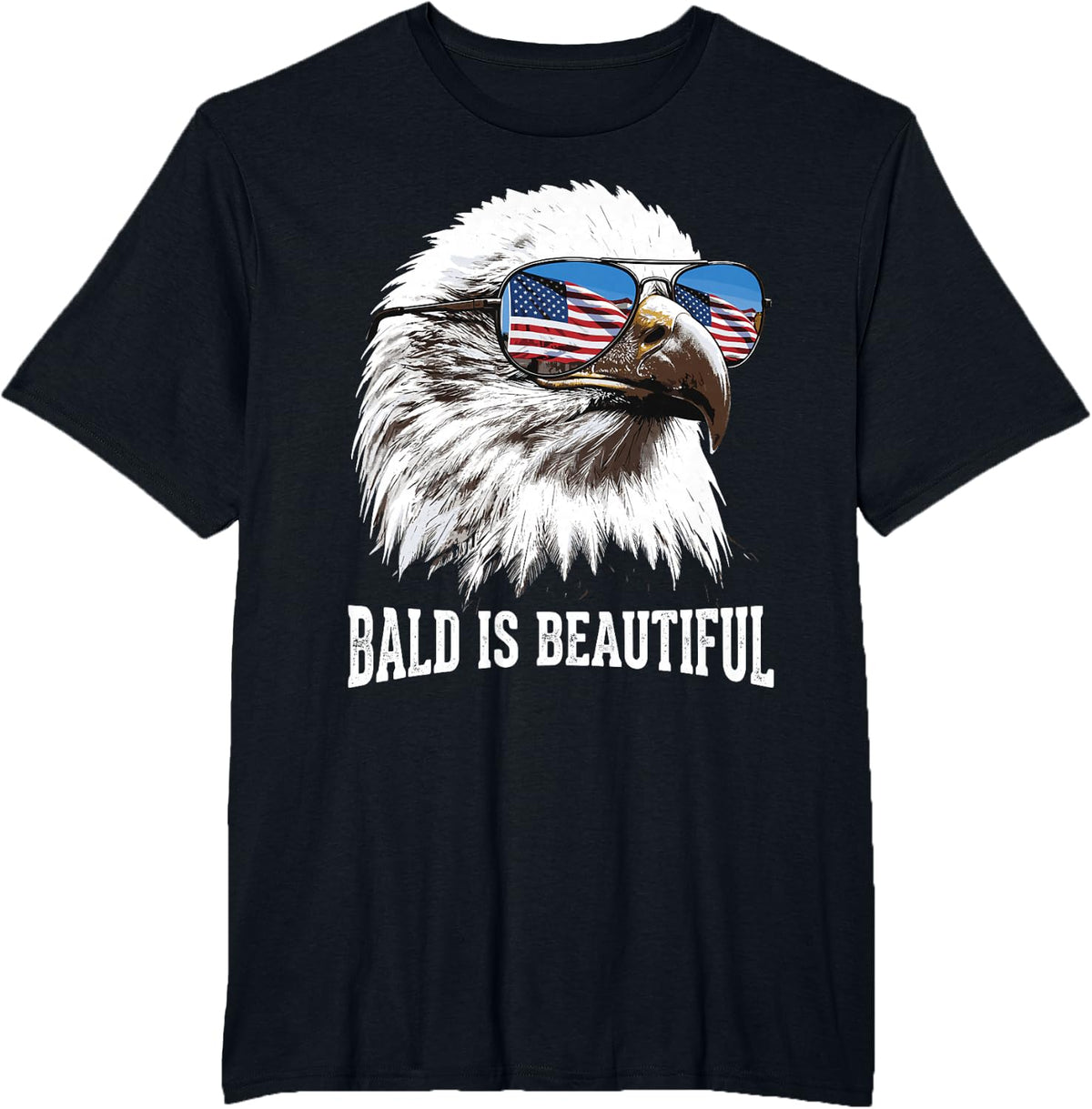 Bald is Beautiful 4th of July USA Patriotic Funny Bald Eagle T-Shirt - Black
