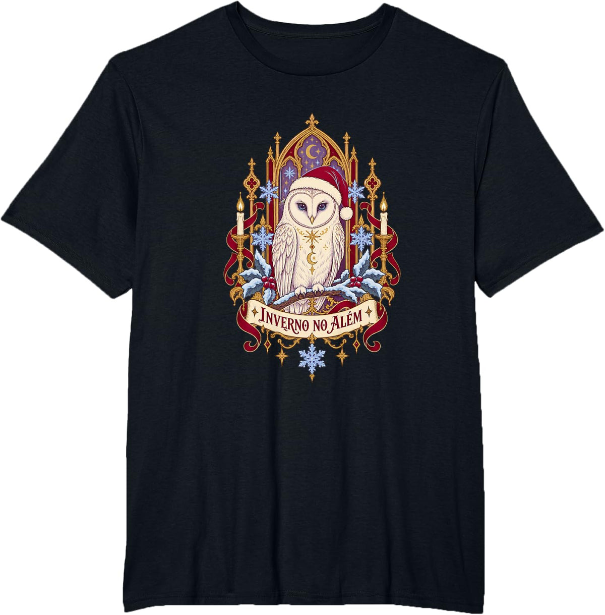Portuguese Saying Gothic Owl Christmas Design T-Shirt - Black
