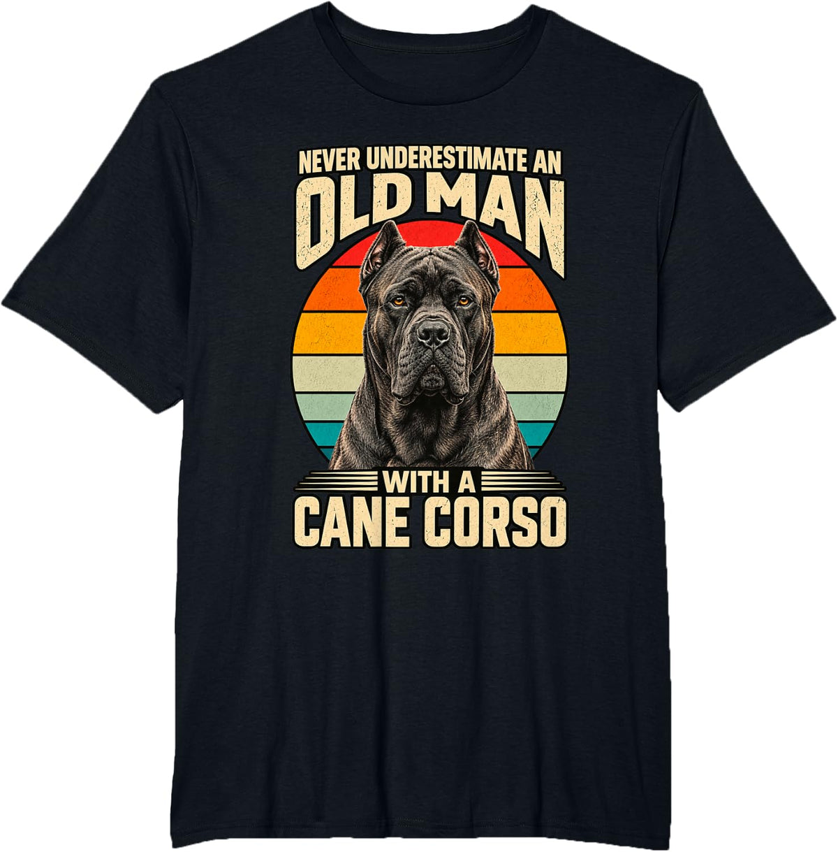 Never Underestimate Old Man with A Cane Corso Dog T-Shirt - Black