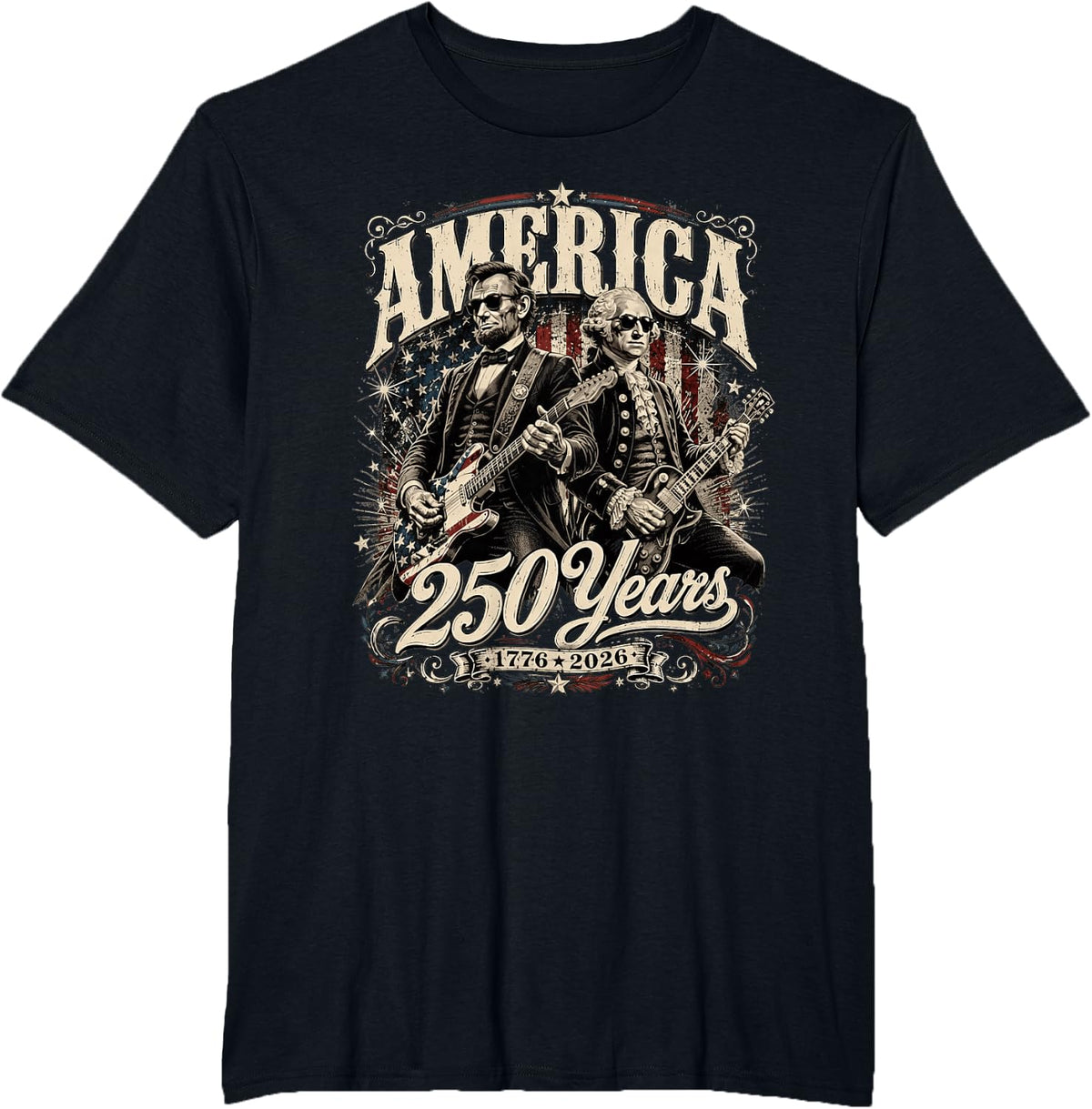 America 250 President Rock 250 Years 1776 2026 T-Shirt - Black