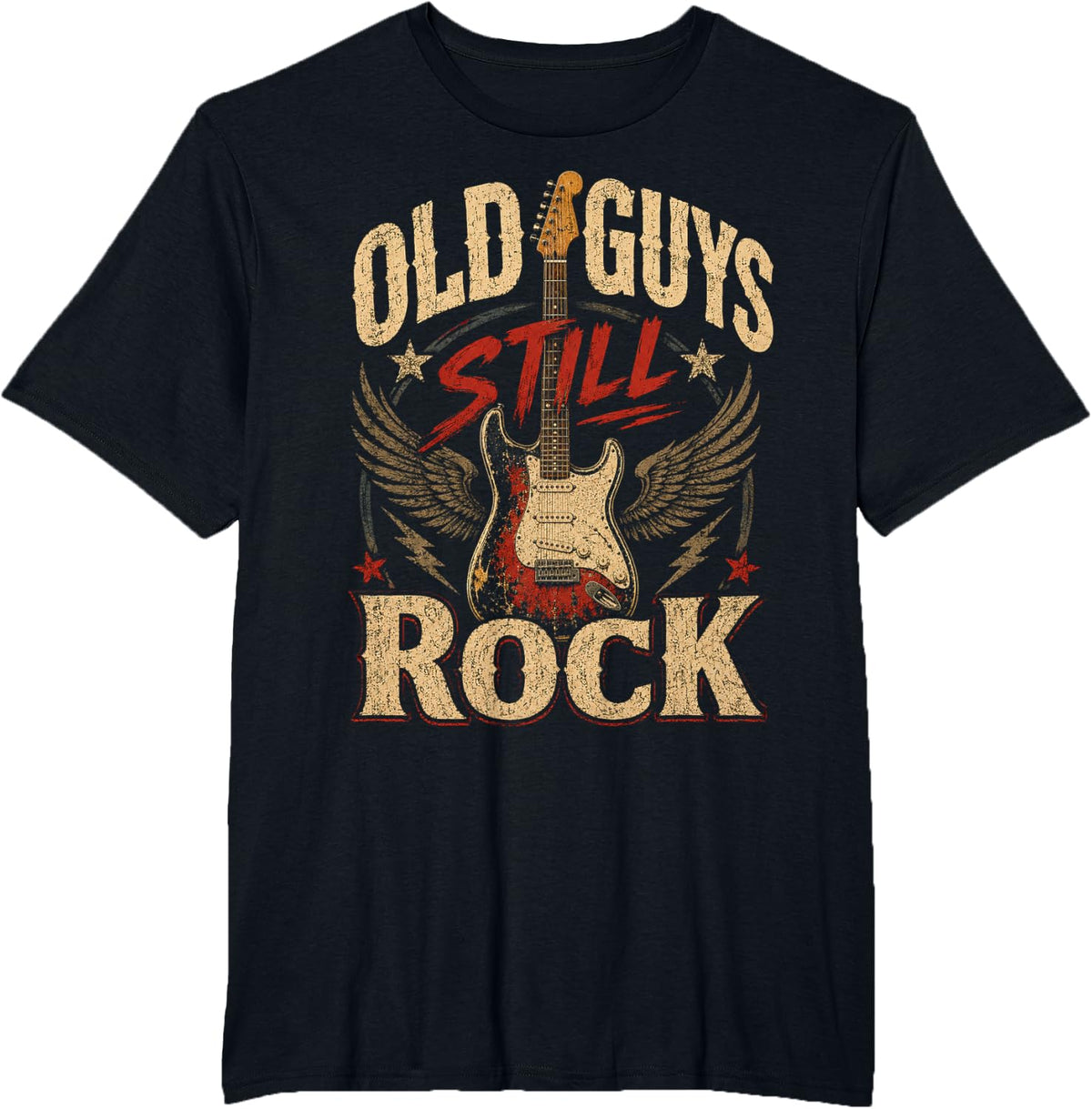 Old Guys Still Rock Vintage Guitar Music Humor Retro Art T-Shirt - Black