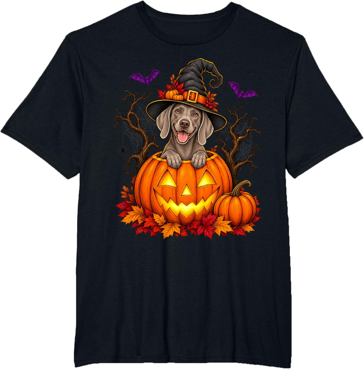 Weimaraner Pumpkin Comic Halloween Dog Thanksgiving Men T-Shirt - Black