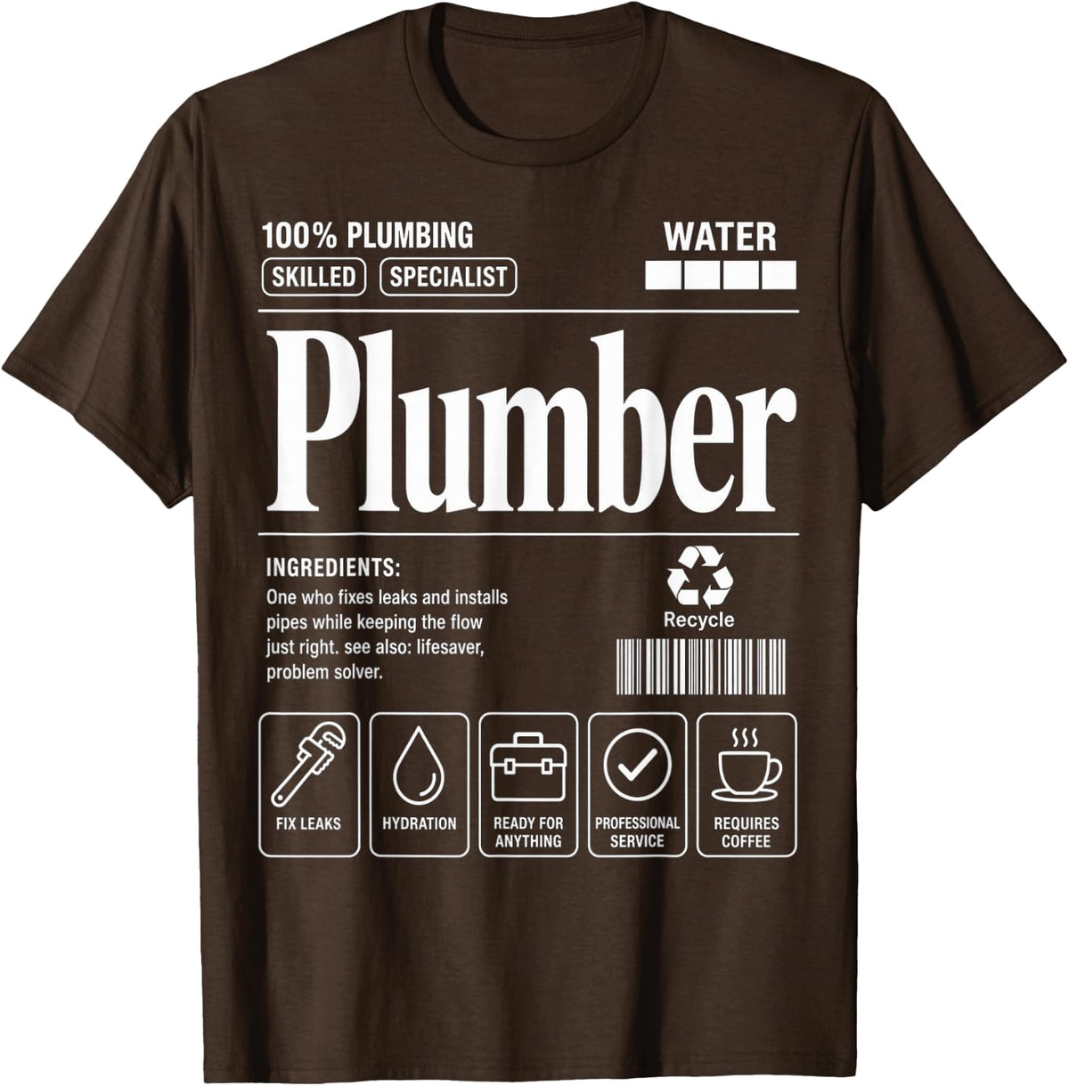 100% Plumbing Skilled Specialist Plumber Design T-Shirt - Brown
