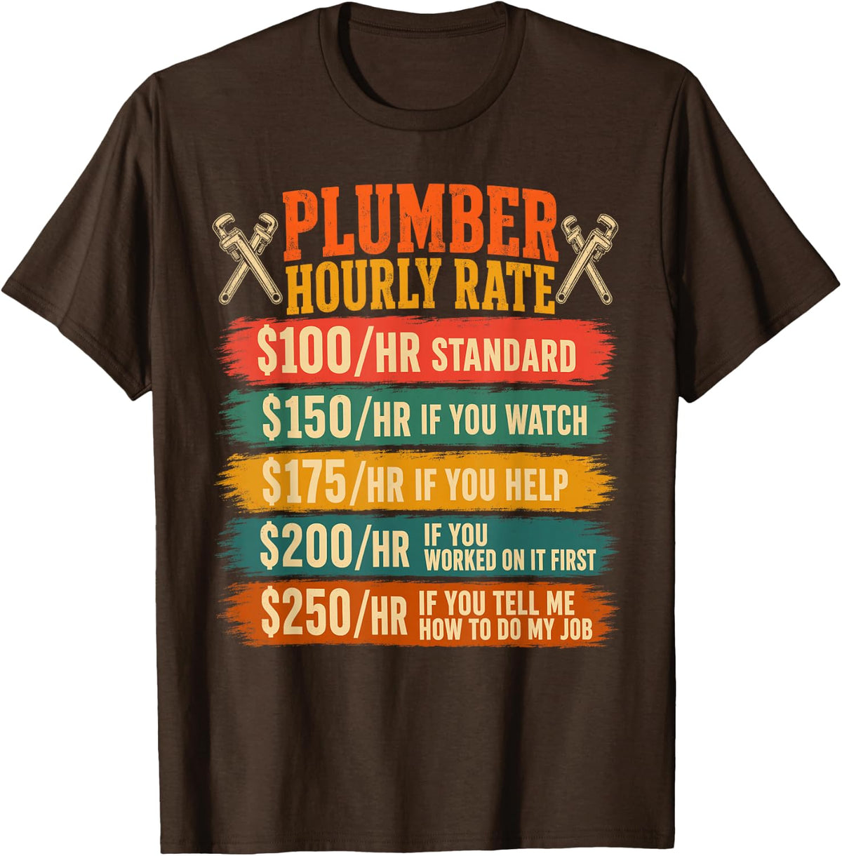 Plumber Hourly Rate Funny Joke T-Shirt - Brown