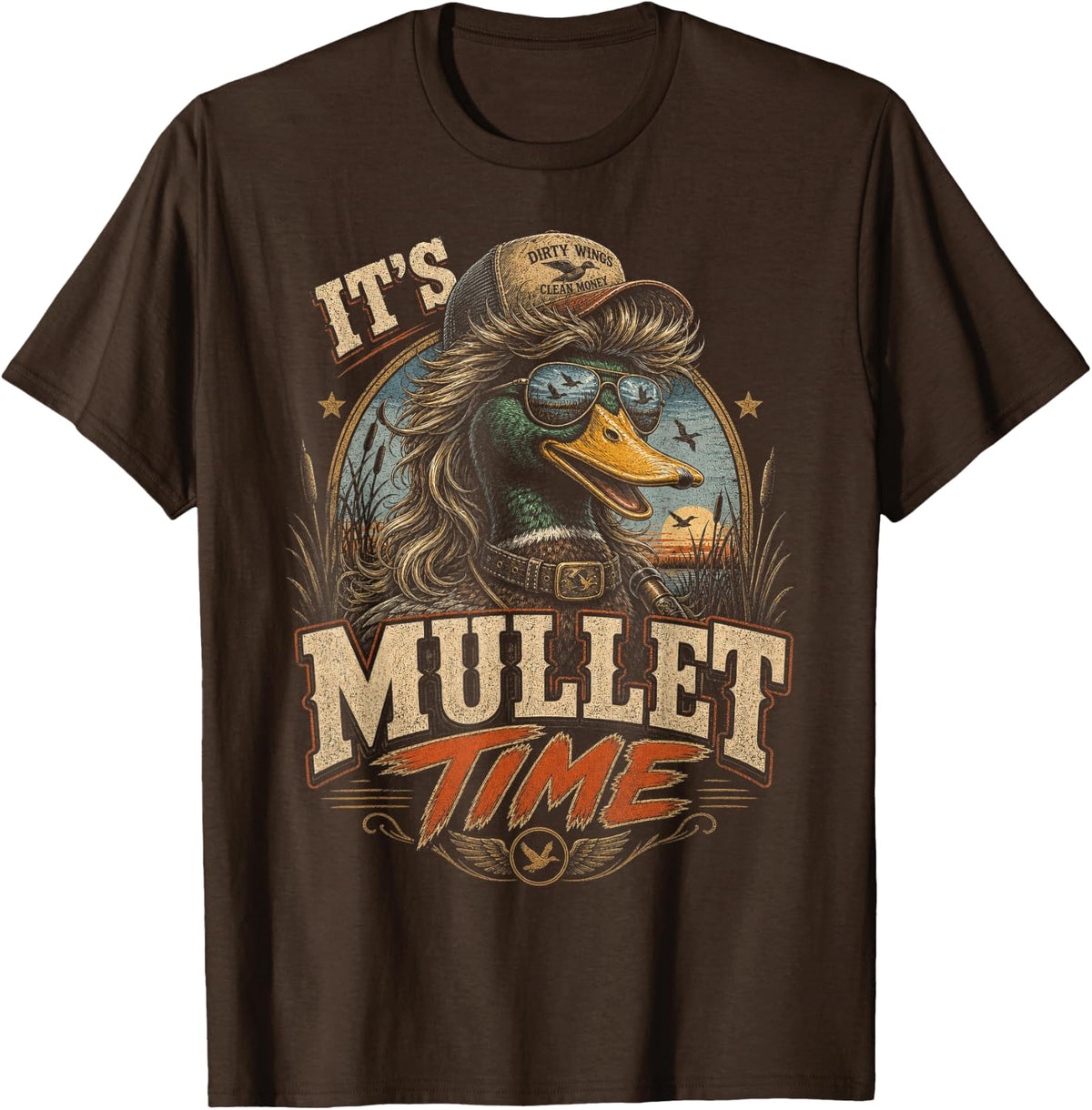 Mullet Mallard Country Duck Hunting T-Shirt - Brown