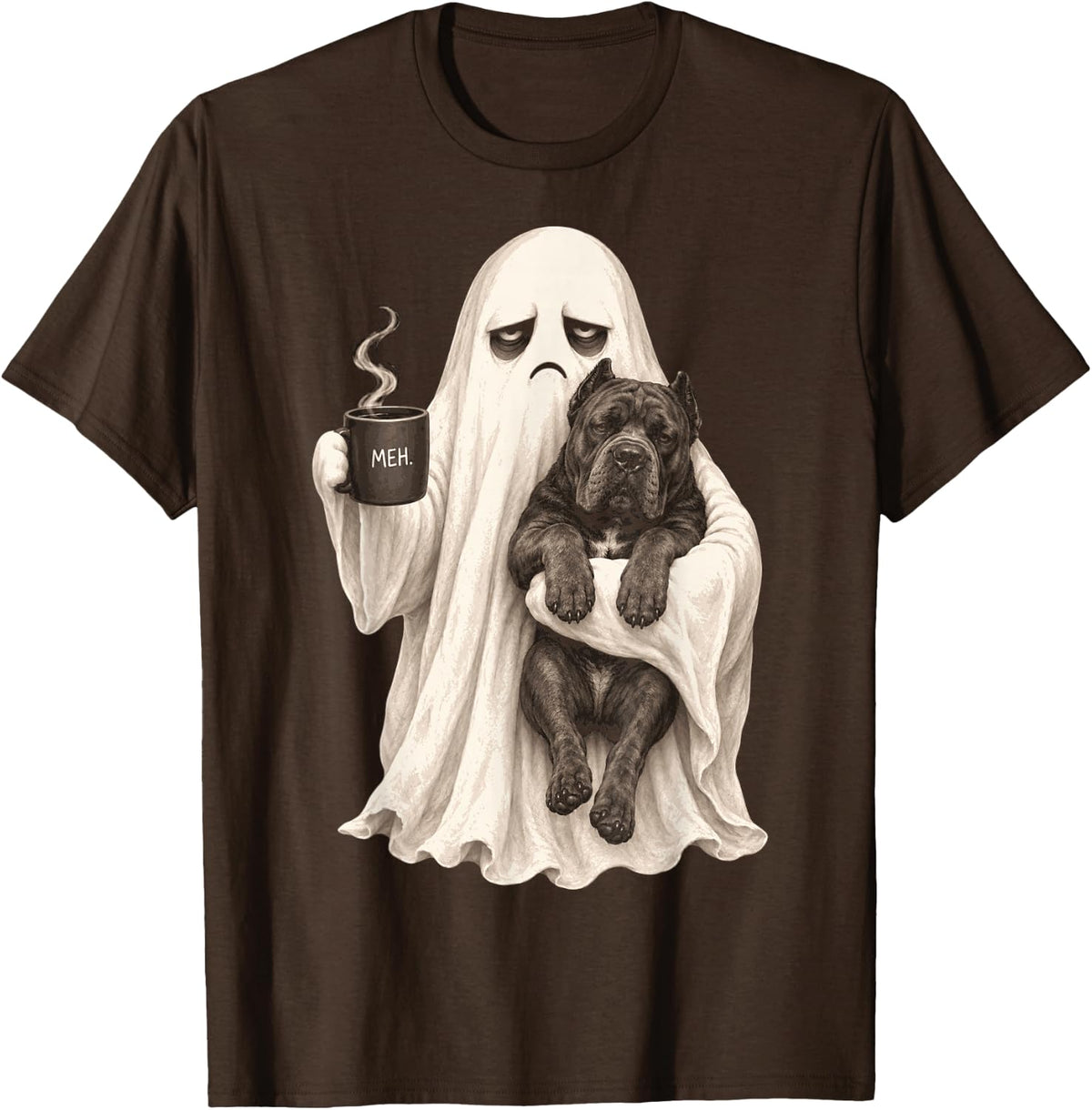 Halloween Cane Corso Ghost Meh Coffee Sarcastic Spooky Dog T-Shirt - Brown