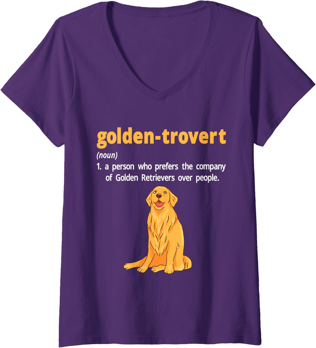Womens Golden-trovert Humor Definition Introvert Golden Retriever V-Neck T-Shirt - Purple
