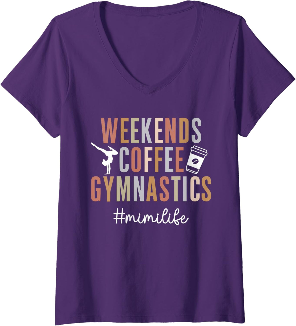 Women's Weekends Coffee Gymnastics Mimi of A Gymnast Mimi Grandma V-Neck T-Shirt - Purple
