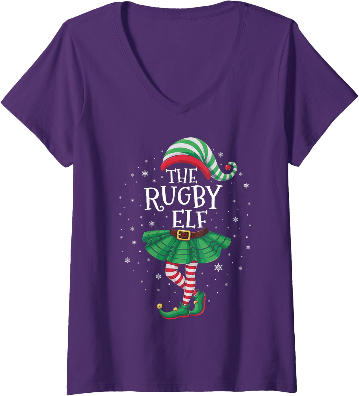 Women's Family Matching Men Women Funny The Rugby Elf Christmas V-Neck T-Shirt - Purple