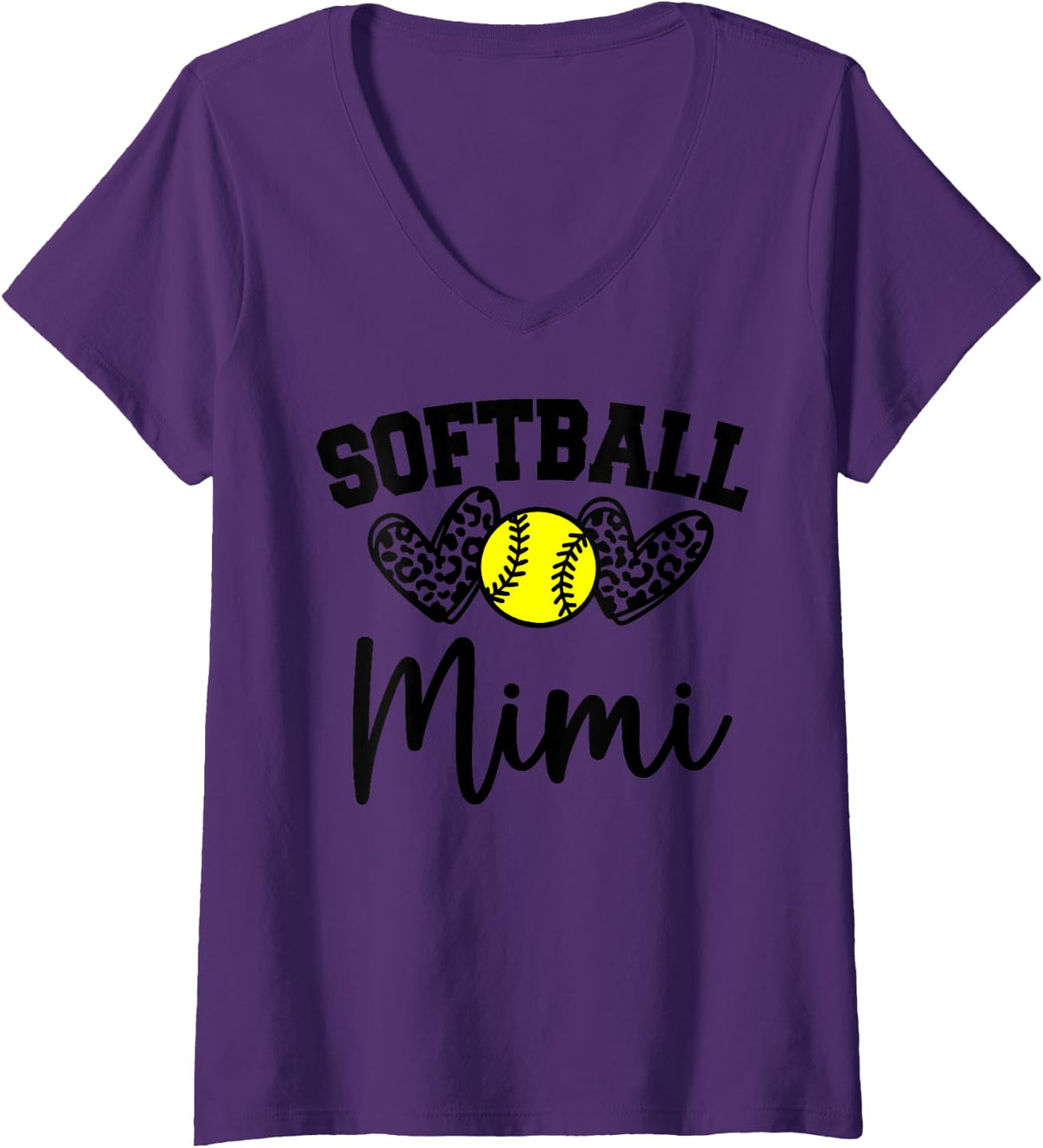 Womens Personalized Softball Heart Tee Cute Mimi Women Softball V-Neck T-Shirt - Purple