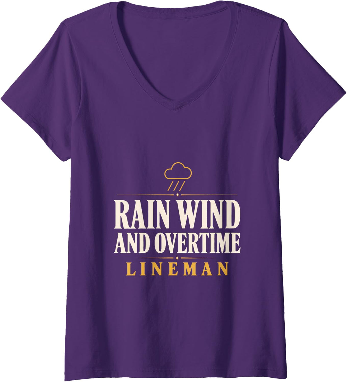 Women's Rain Wind and Overtime Lineman Storm Work Bad Weather V-Neck T-Shirt - Purple