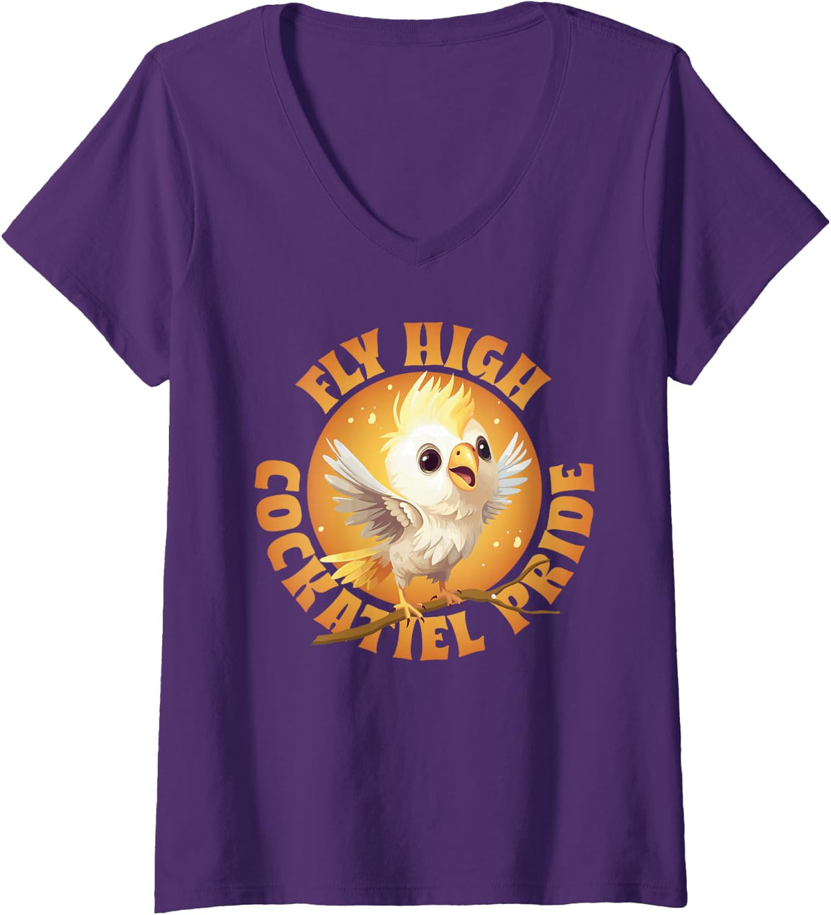 Women's Fly High, Cockatiel Pride V-Neck T-Shirt - Purple