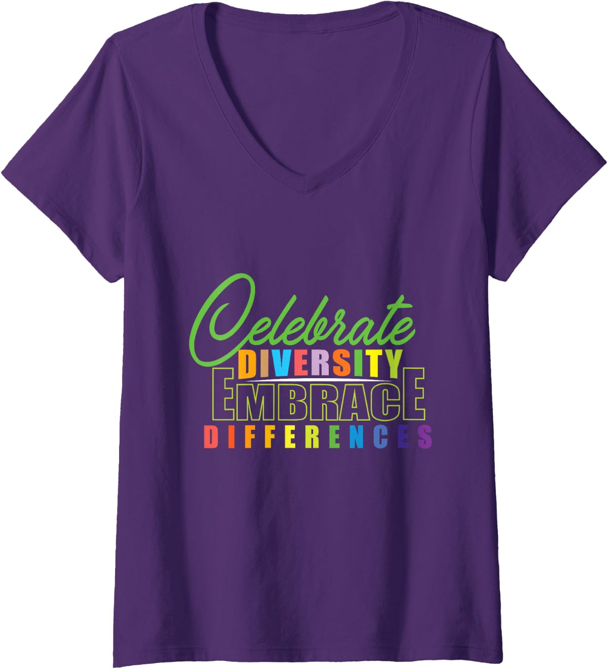 Women's Celebrate Diversity Embrace Differences for SPED Advocates V-Neck T-Shirt - Purple