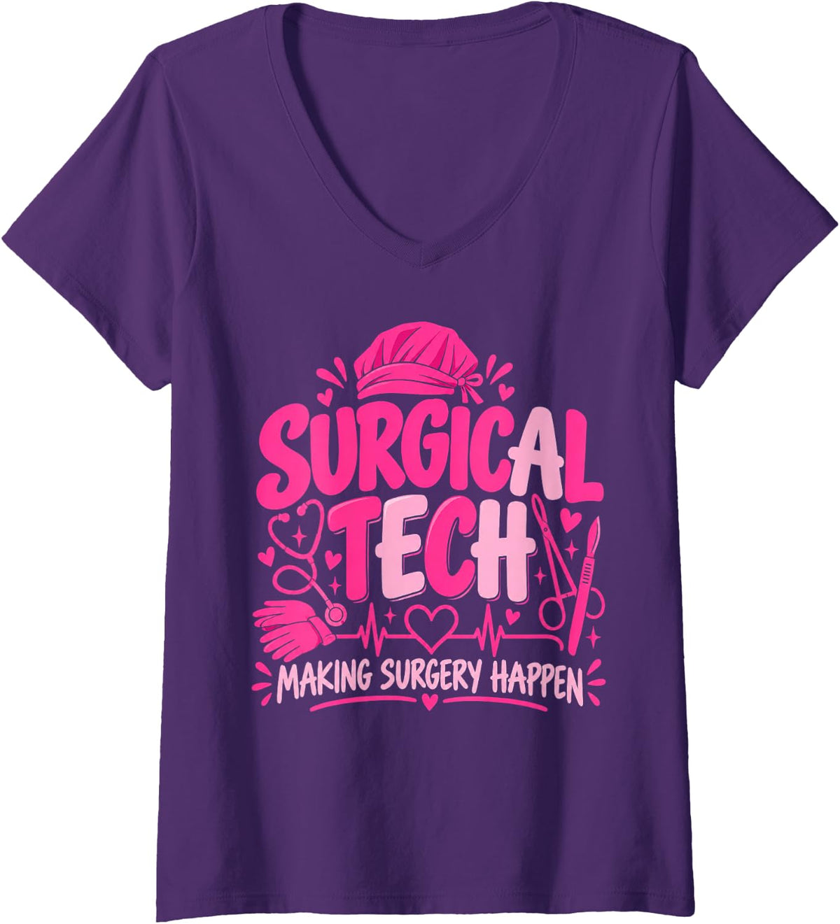 Women's Surgical Tech Week Scrub Tech Breast Cancer Surgery OR Team V-Neck T-Shirt - Purple