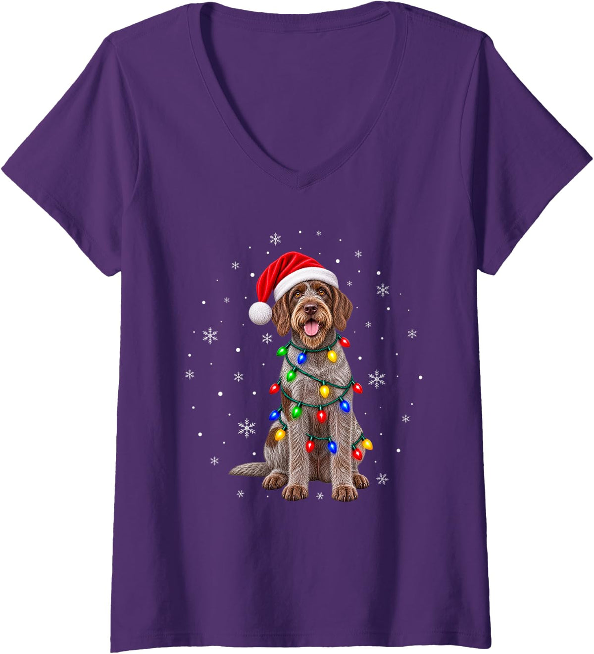 Women's Cavapoo Dog Christmas Tree Lights Pajama Santa Dog Xmas V-Neck T-Shirt - Purple