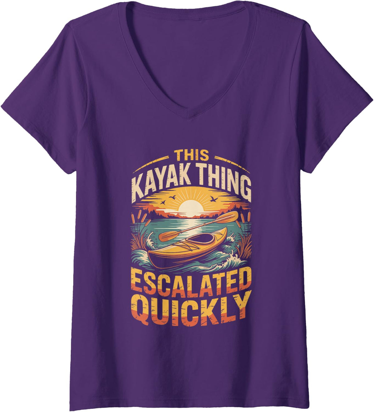 Women's This Kayak Thing Escalated Quickly V-Neck T-Shirt - Purple