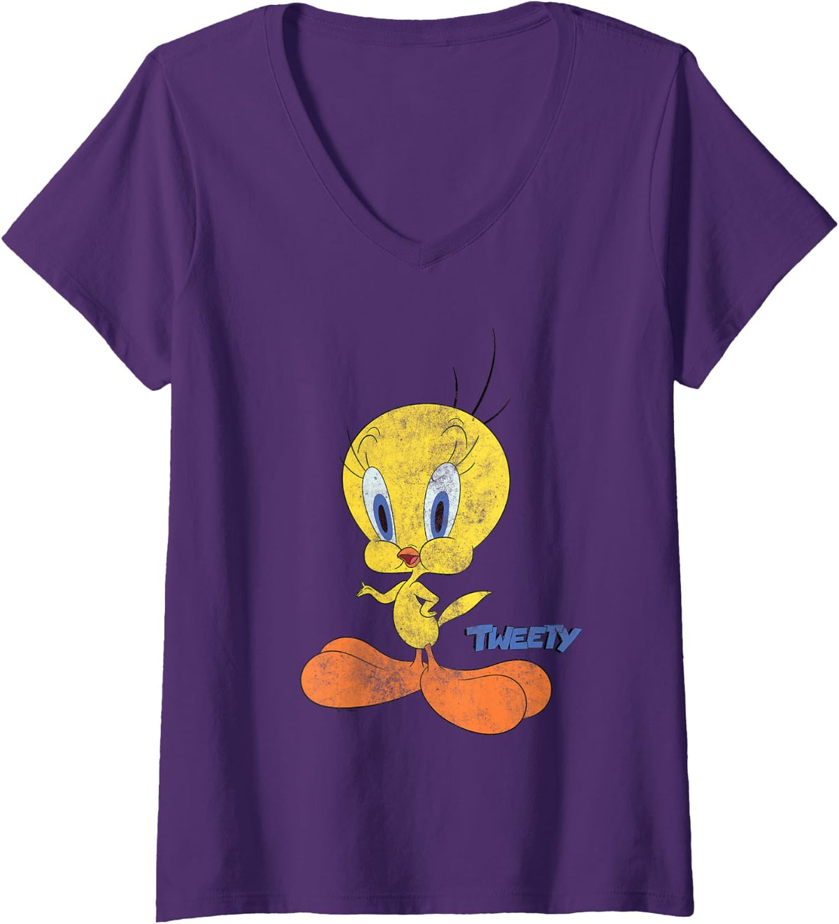 Women's Looney Tunes Tweety Retro Large Pose V-Neck T-Shirt - Purple