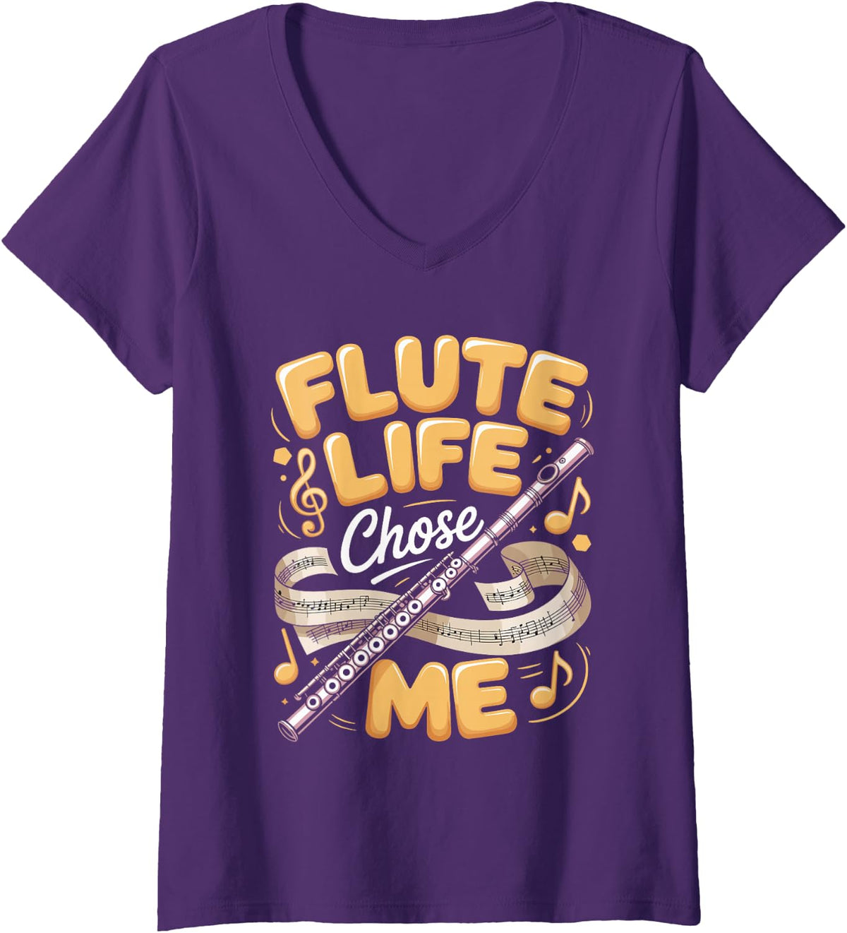 Women's Flute Life Chose Me Flutist Band V-Neck T-Shirt - Purple