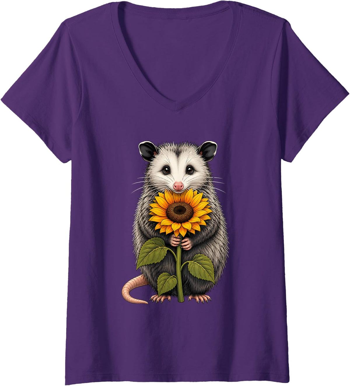 Women's Opossum Sunflower V-Neck T-Shirt - Purple