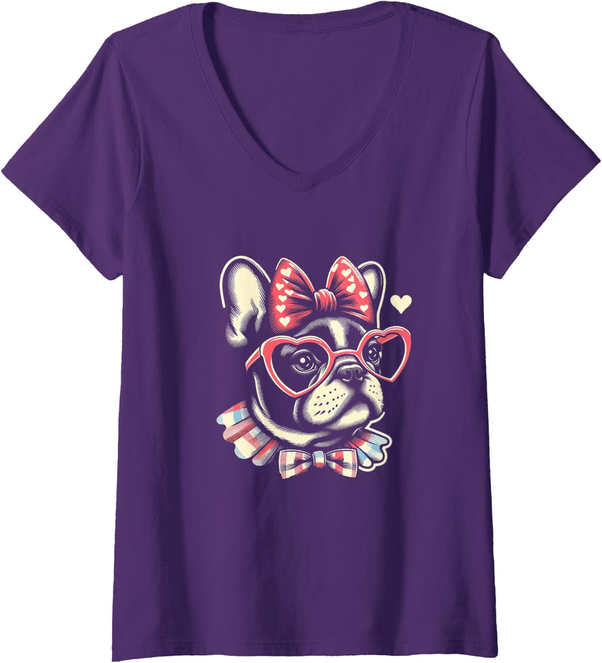 Womens Love French Bulldog Mom Dog Graphic Design V-Neck T-Shirt - Purple