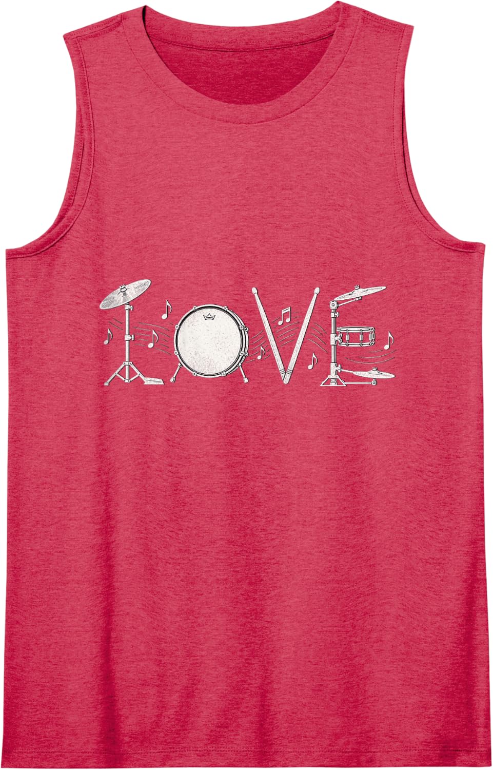 Drum Set Elements Love Typography Design Tank Top - Red