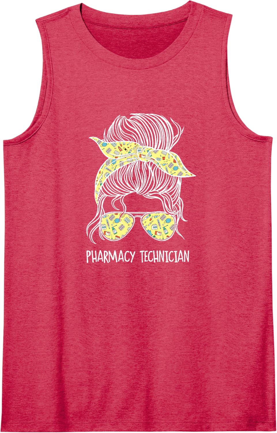 Messy Bun Female Pharmacy Technician Pharmacist Sleeveless Tank Top - Red