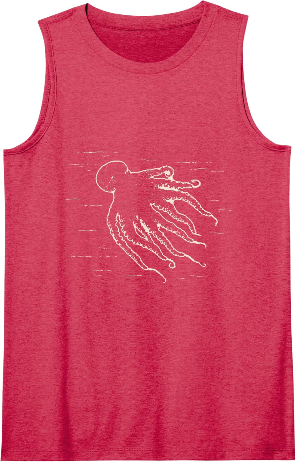 Octopus Vintage Engraving Marine Biology Sea Creature Sleeveless Tank Top - Red