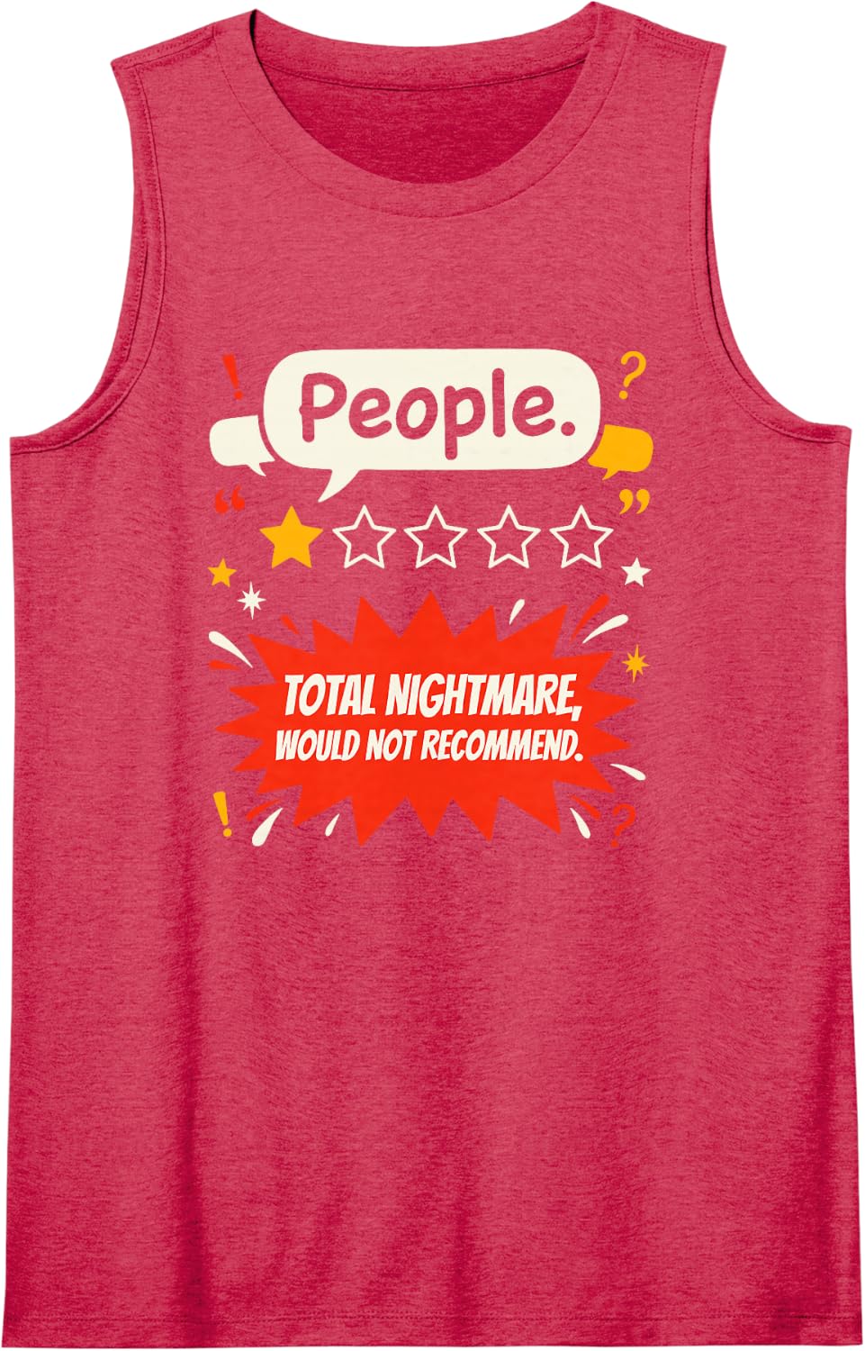 Introvert Humor People 1 Star Total Nightmare Sarcastic Sleeveless Tank Top - Red