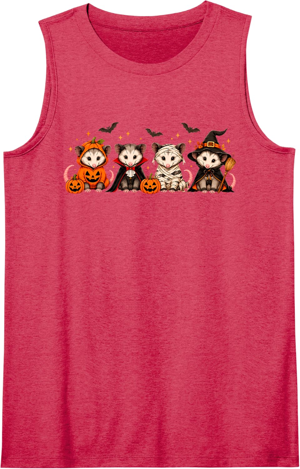 Opossum Possum Ghost Pumpkin Witch Mummy Halloween Costume Sleeveless Tank Top - Red