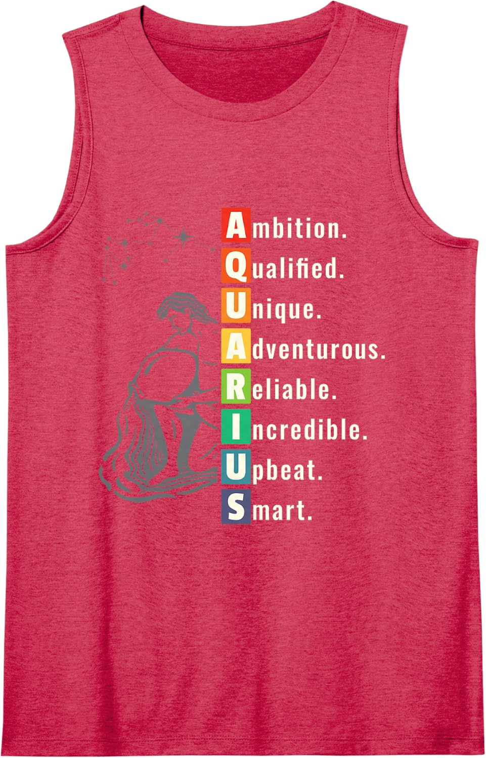 Aquarius Personality Traits Zodiac Astrology Design Sleeveless Tank Top - Red