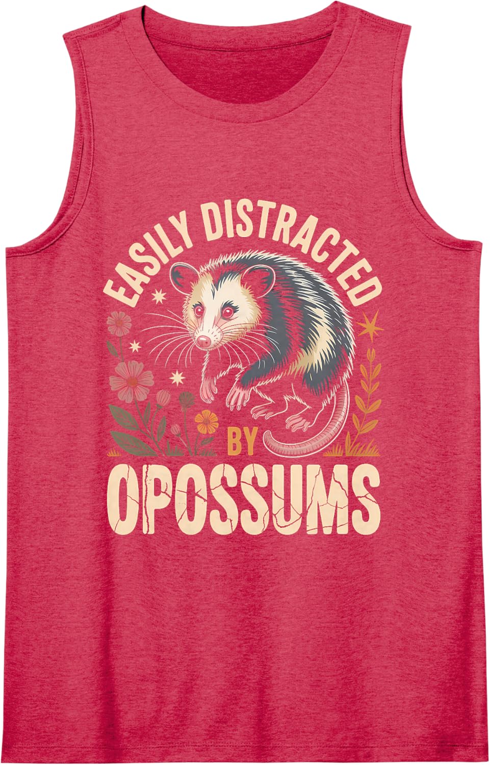 Women's Easily Distracted By Opossums Wildlife Humor Sleeveless Tank Top - Red