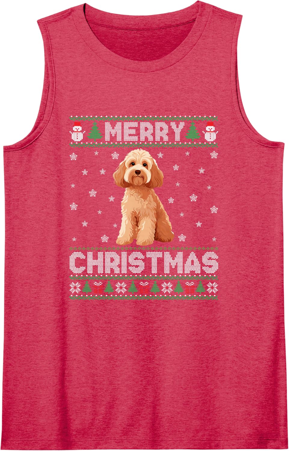 Cockapoo Dog Men Women Kids Ugly Christmas Sweater Sleeveless Tank Top - Red