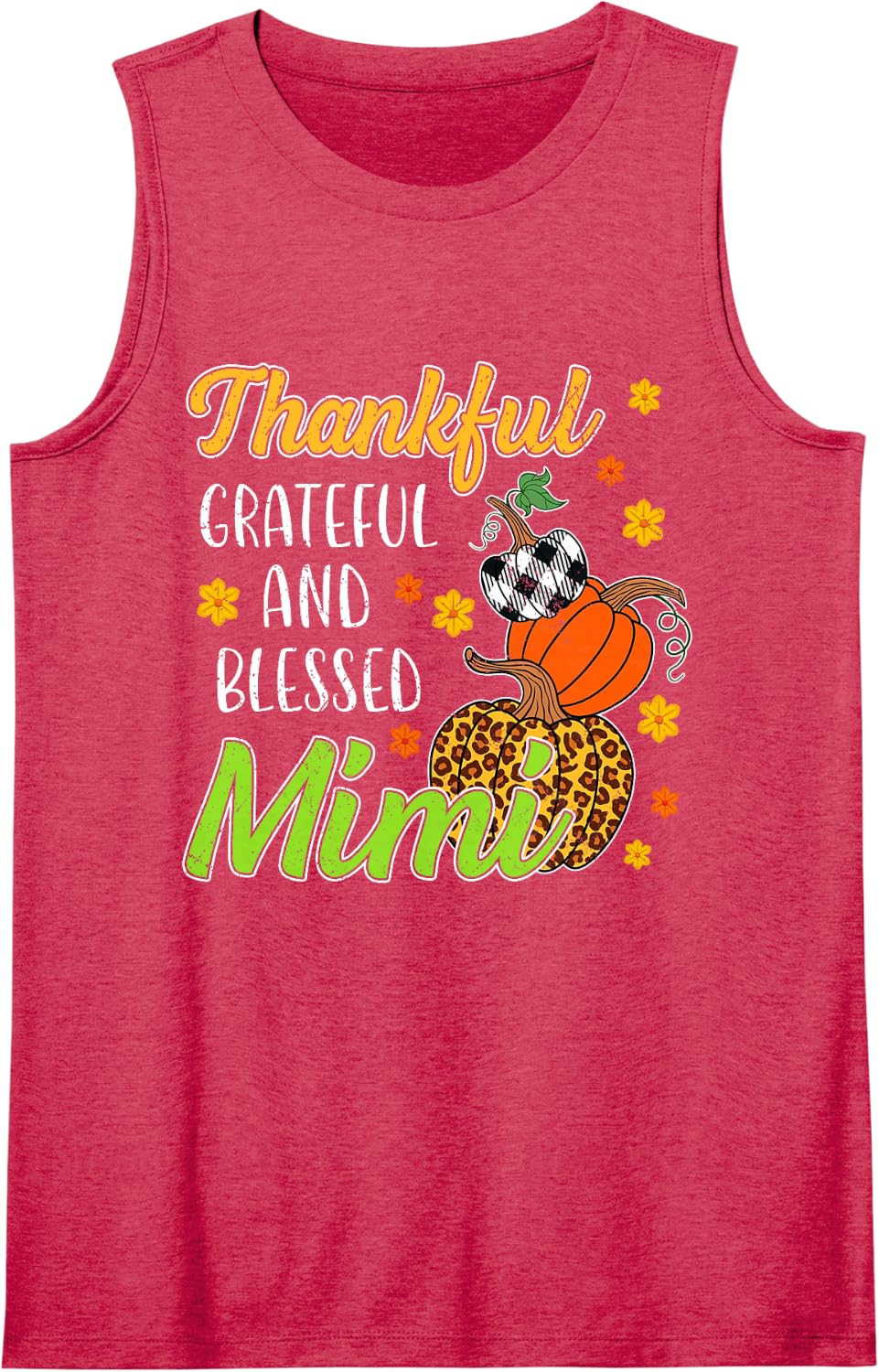 Thankful Grateful Blessed Mimi Grandma Autumn Pumpkin Sleeveless Tank Top - Red