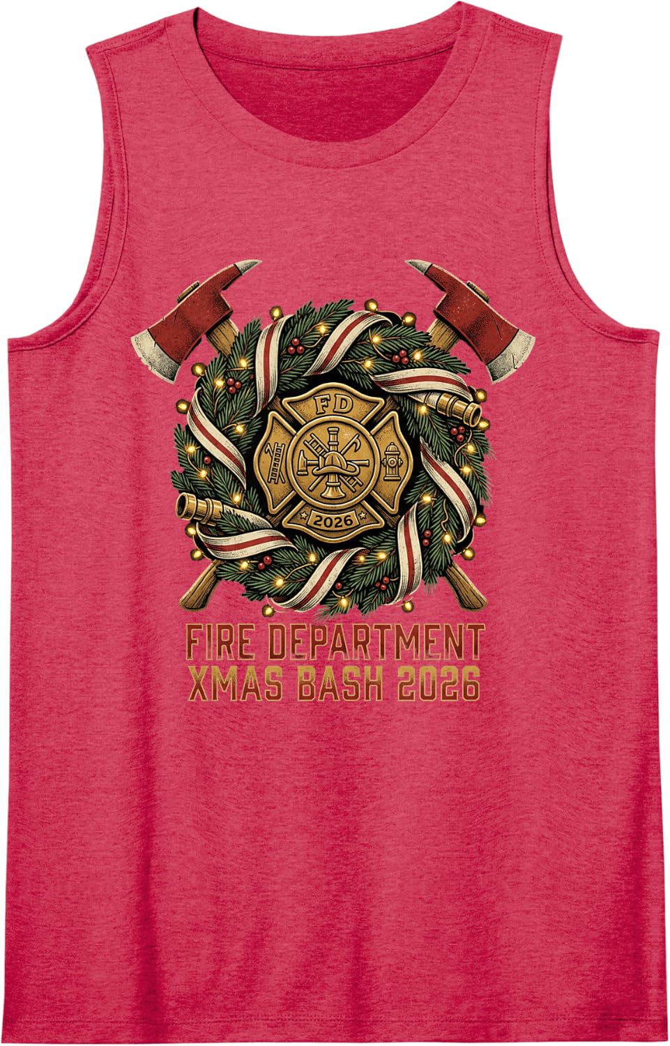 Fire Department Christmas Party 2026 Firefighter Sleeveless Tank Top - Red