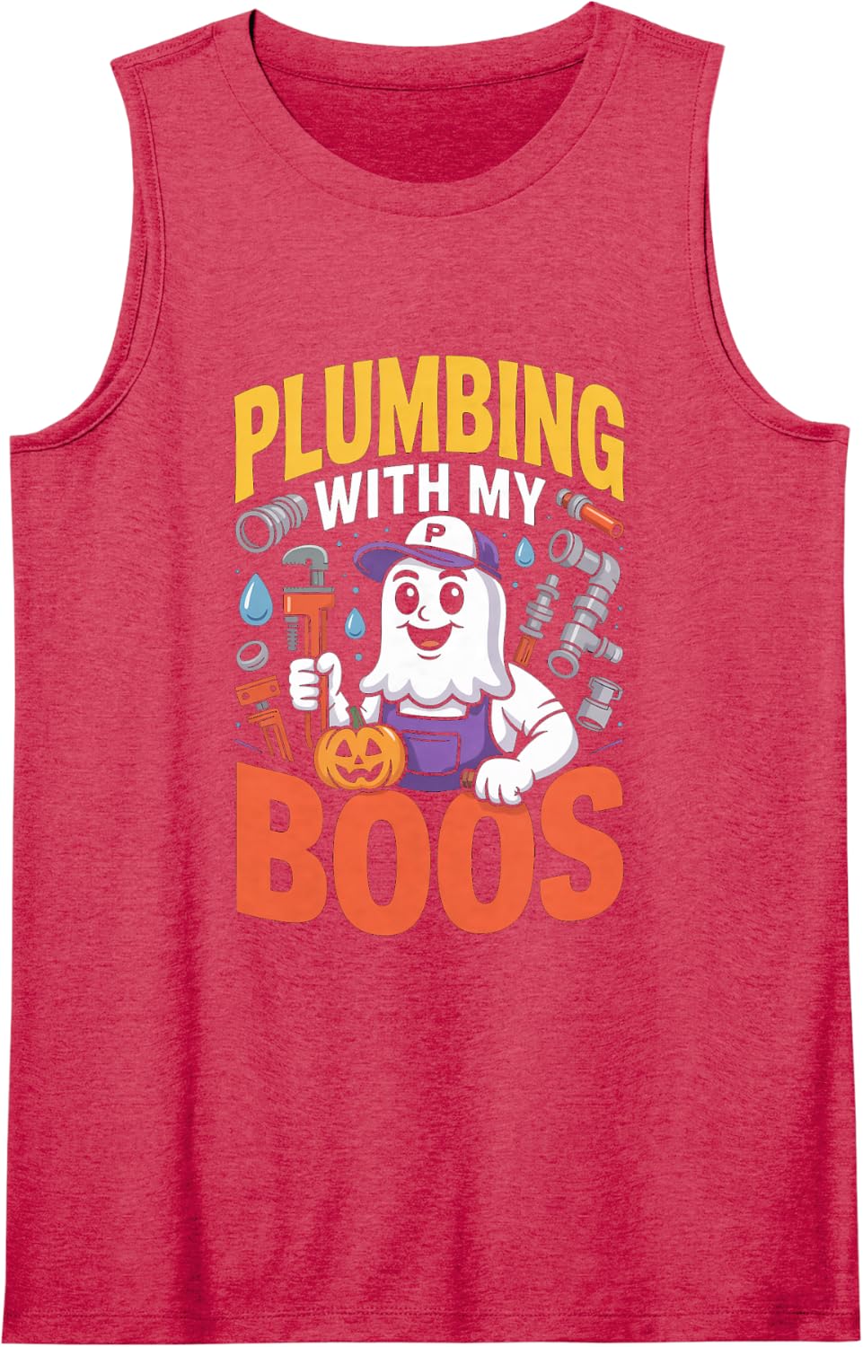 Plumbing with My Boos Ghost Plumber Halloween Sleeveless Tank Top - Red