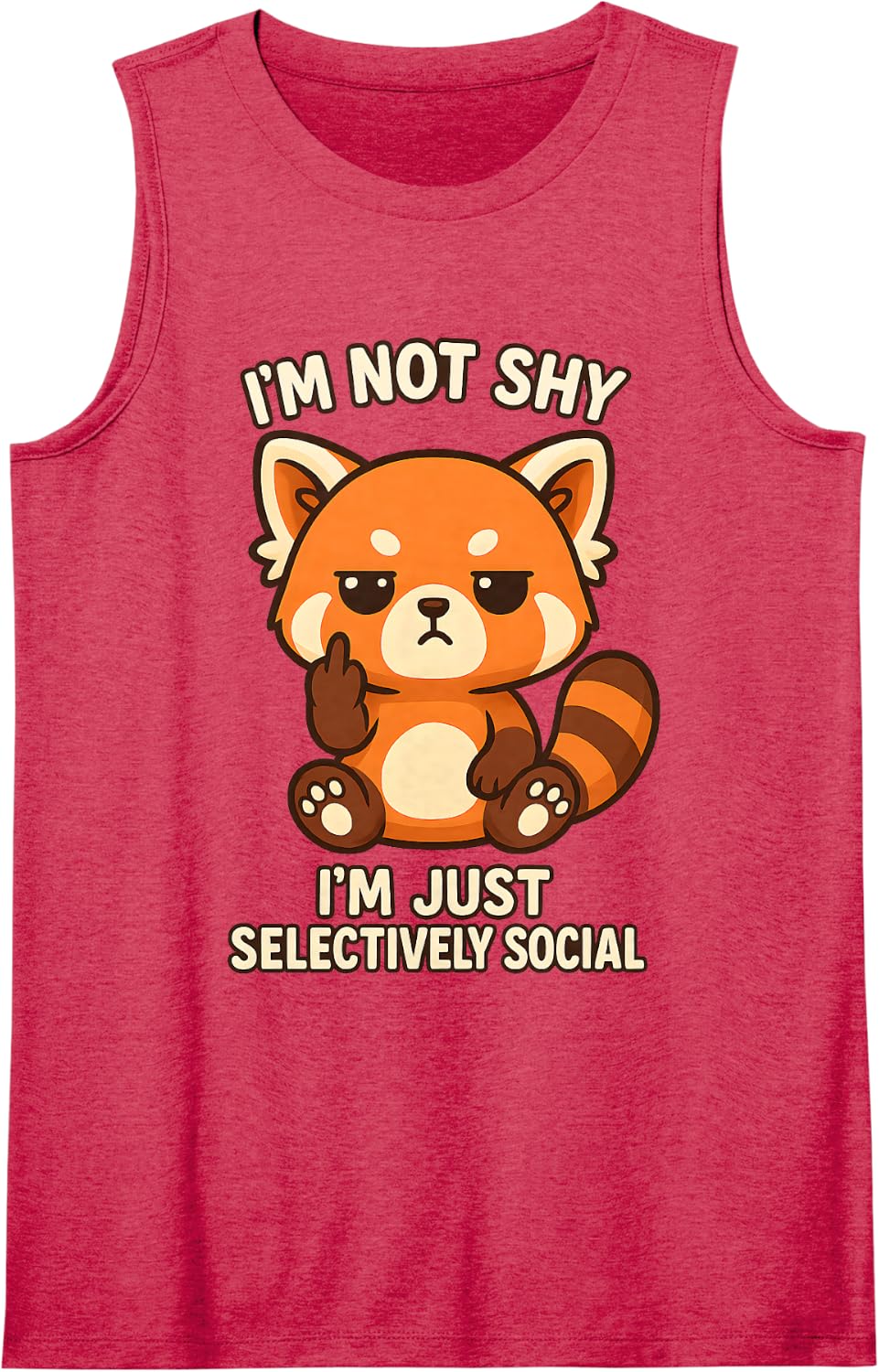 I'm Not Shy I'm Just Selectively Social Red Panda Sleeveless Tank Top - Red