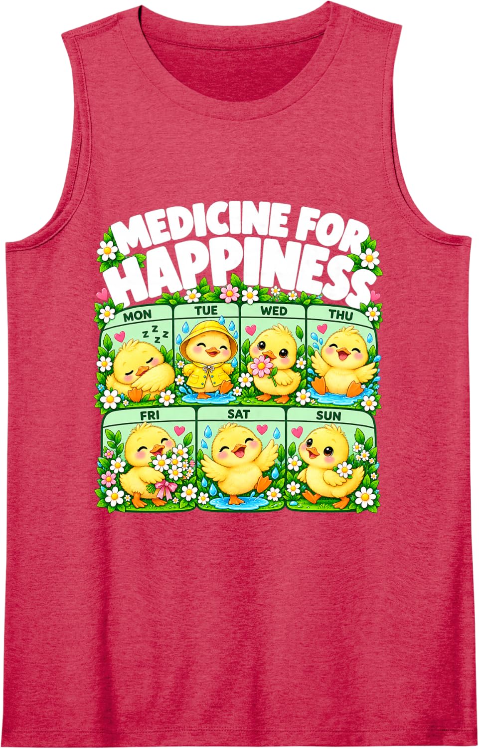 My Medicine for Happiness Ducks Mental Wellness Cute Animal Sleeveless Tank Top - Red