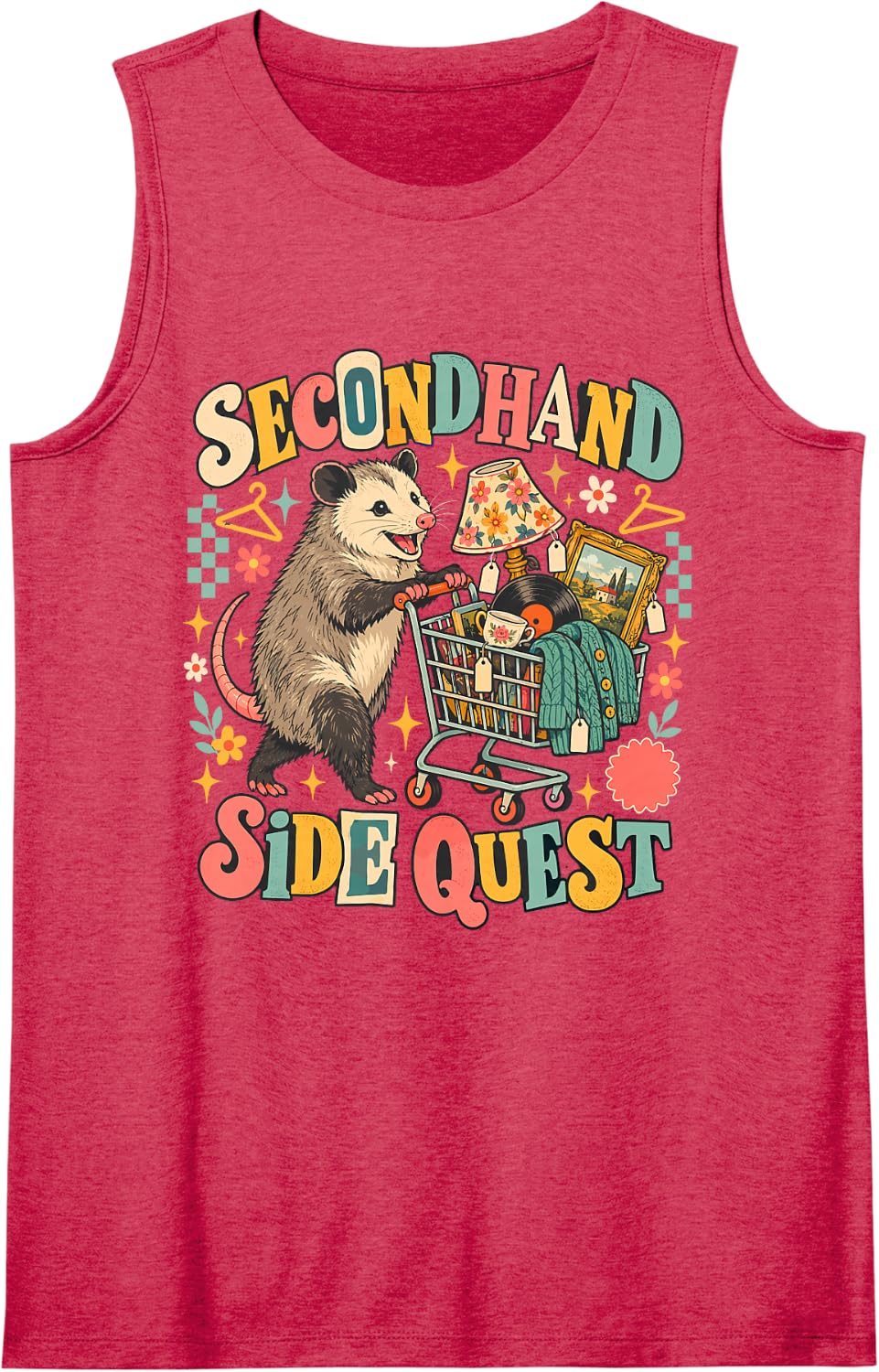 Opossum Thrift Store - Side Quest Sleeveless Tank Top - Red