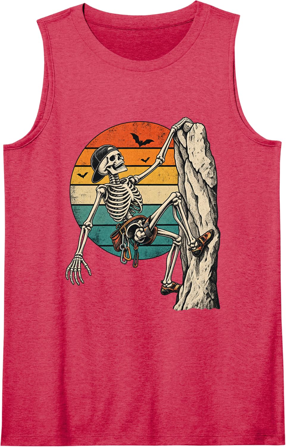 Vintage Halloween Rock Climber Funny Skeleton Climbing Sleeveless Tank Top - Red