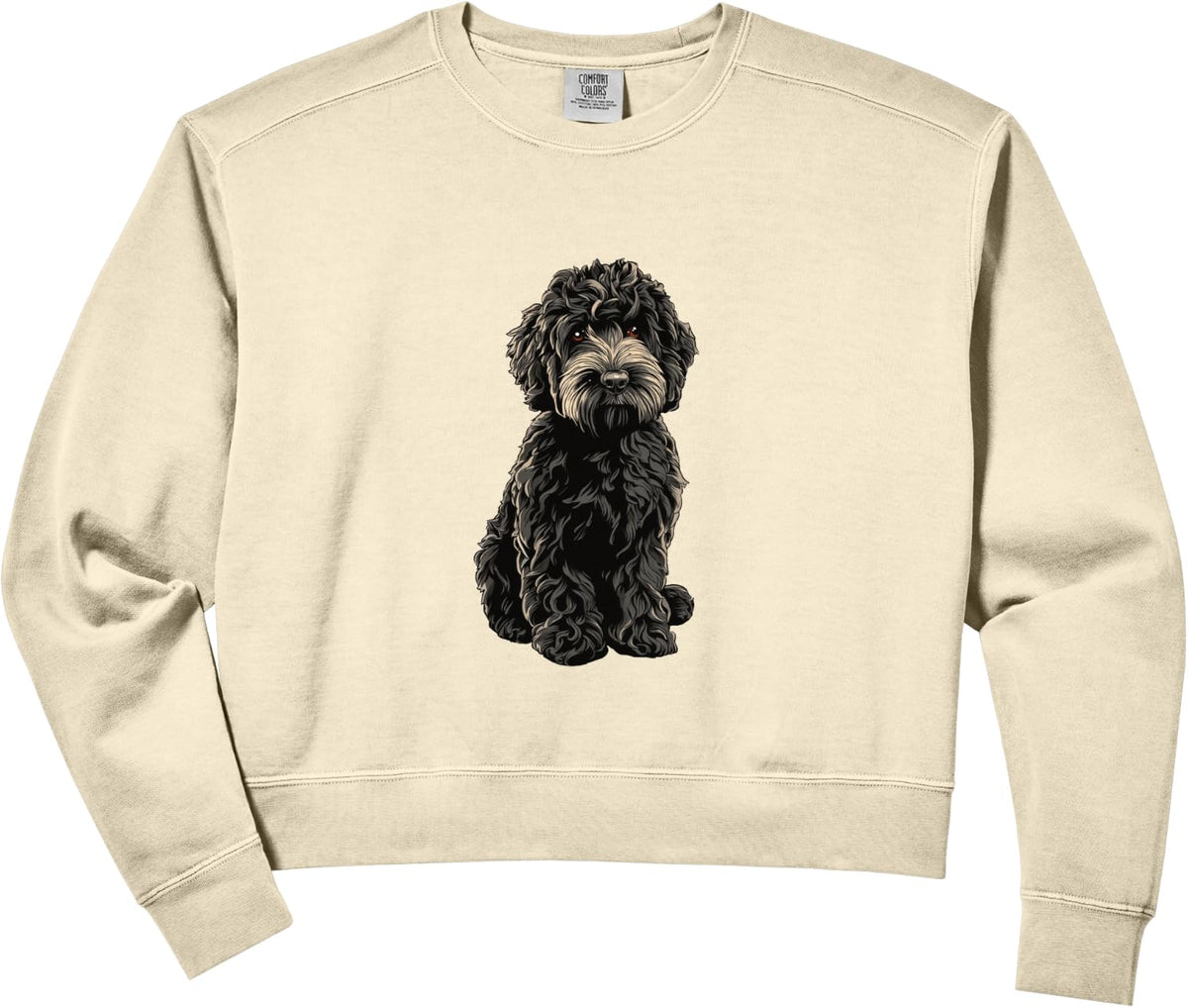 Womens Black Cockapoo Dog Illustration Comfort Colors Crop Sweatshirt - Ivory
