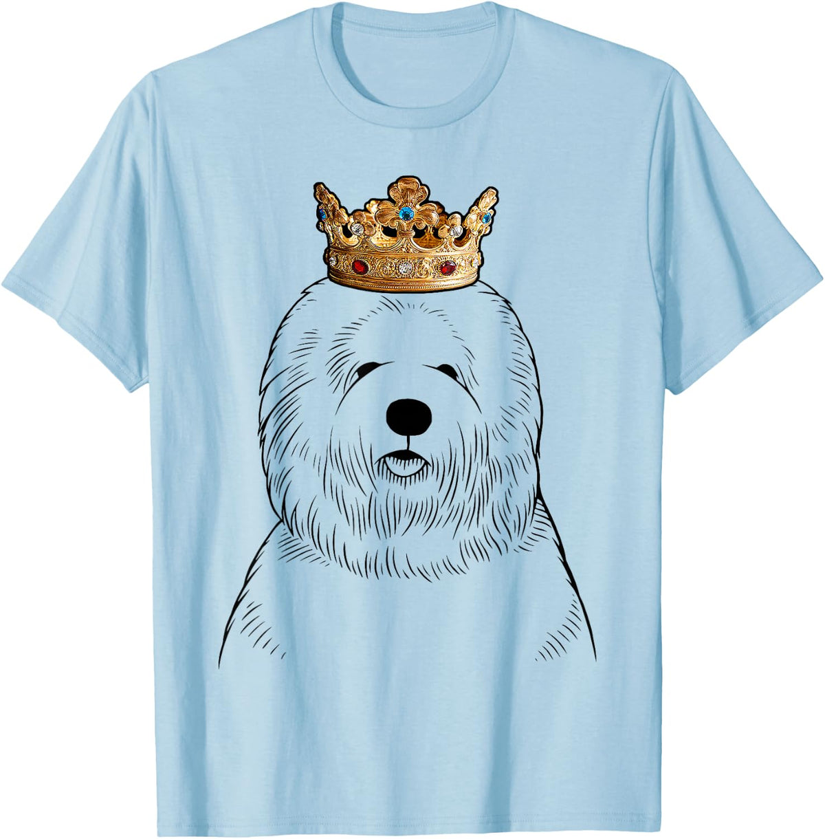Old English Sheepdog Wearing Crown T-Shirt - Baby Blue