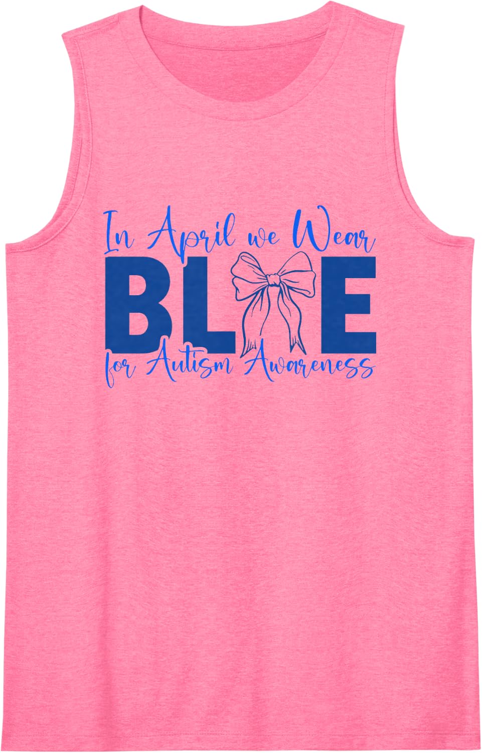 Coquette Bow in April We Wear Blue Autism Awareness Support Sleeveless Tank Top - Pink