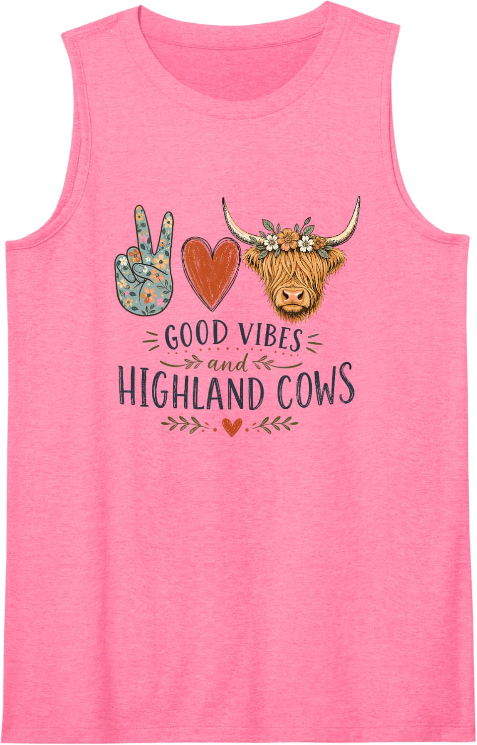 Good and Highland Cows Cattle Rancher Farmers Sleeveless Tank Top - Pink