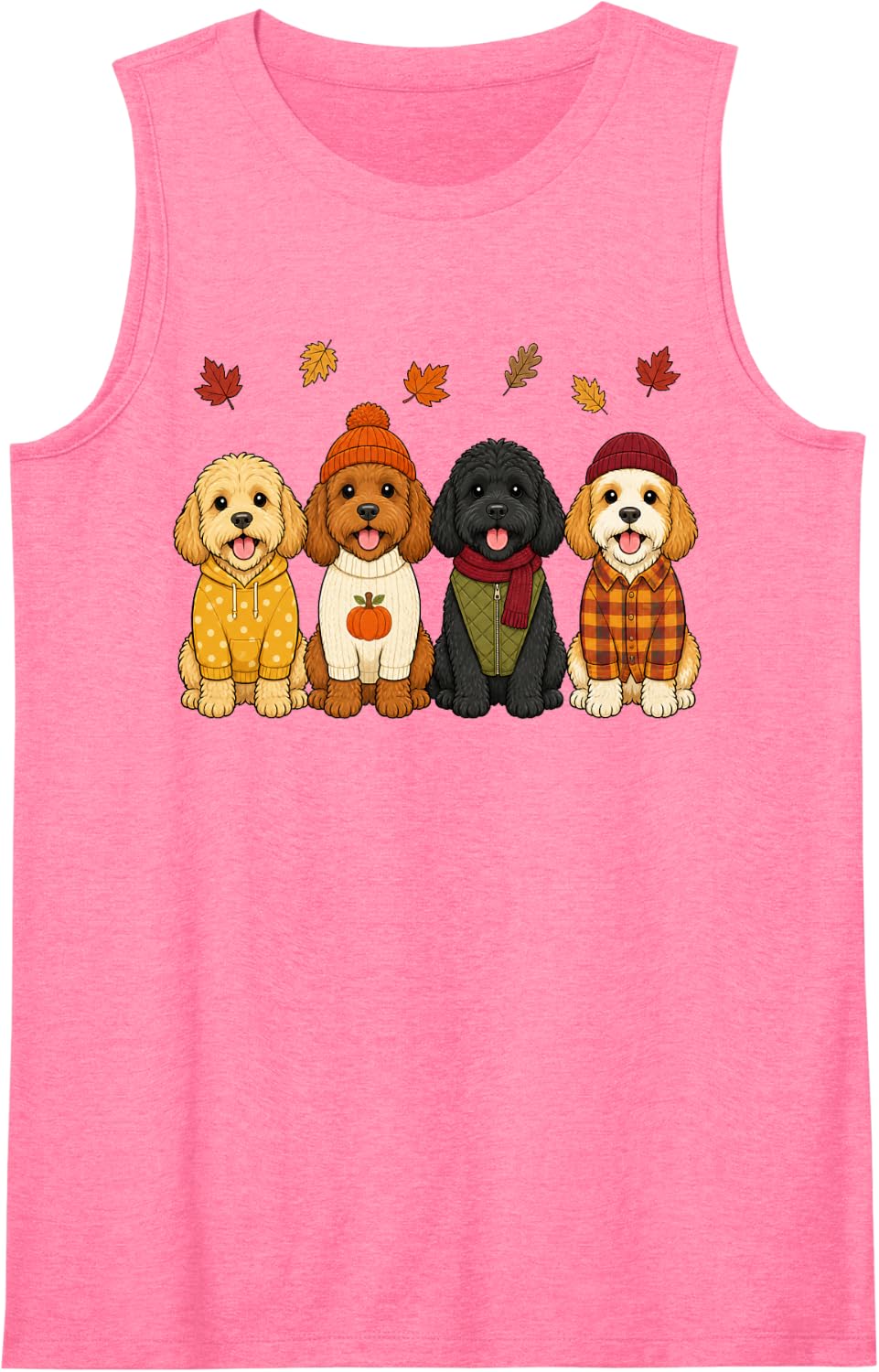 Cockapoo Fall Autumn Season Doodle Dog Pumpkin Sleeveless Tank Top - Pink