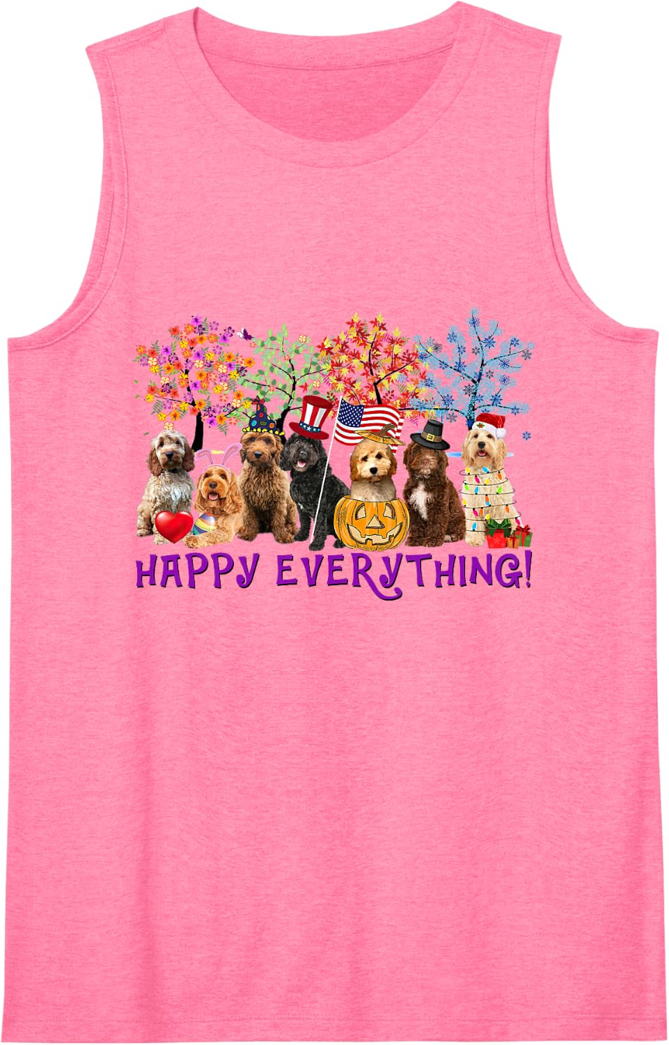 Cockapoo Happy Everything Gift for Thanksgiving Christmas Sleeveless Tank Top - Pink