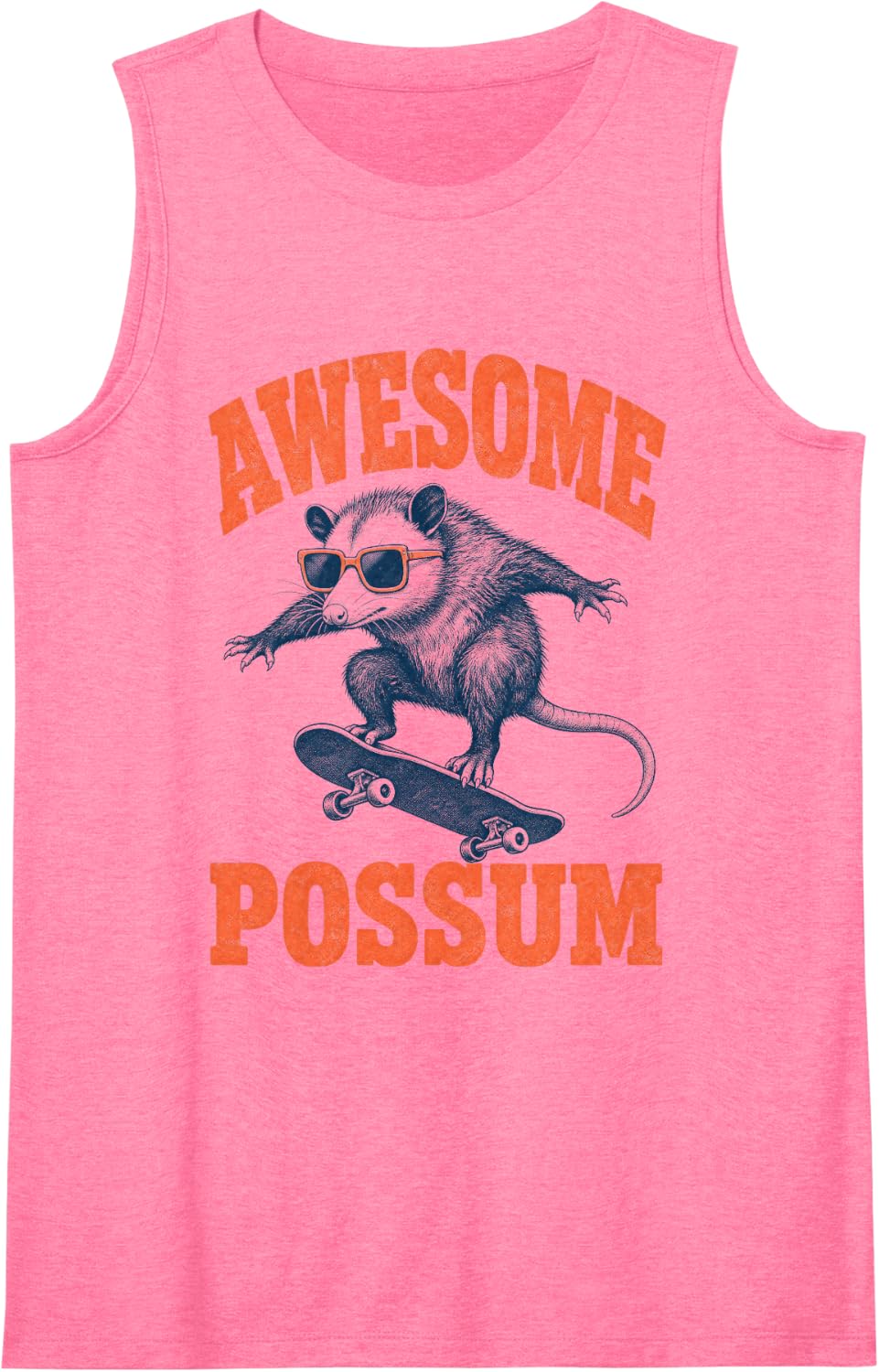 Awesome Possum Opossum Skateboarding Retro Sleeveless Tank Top - Pink